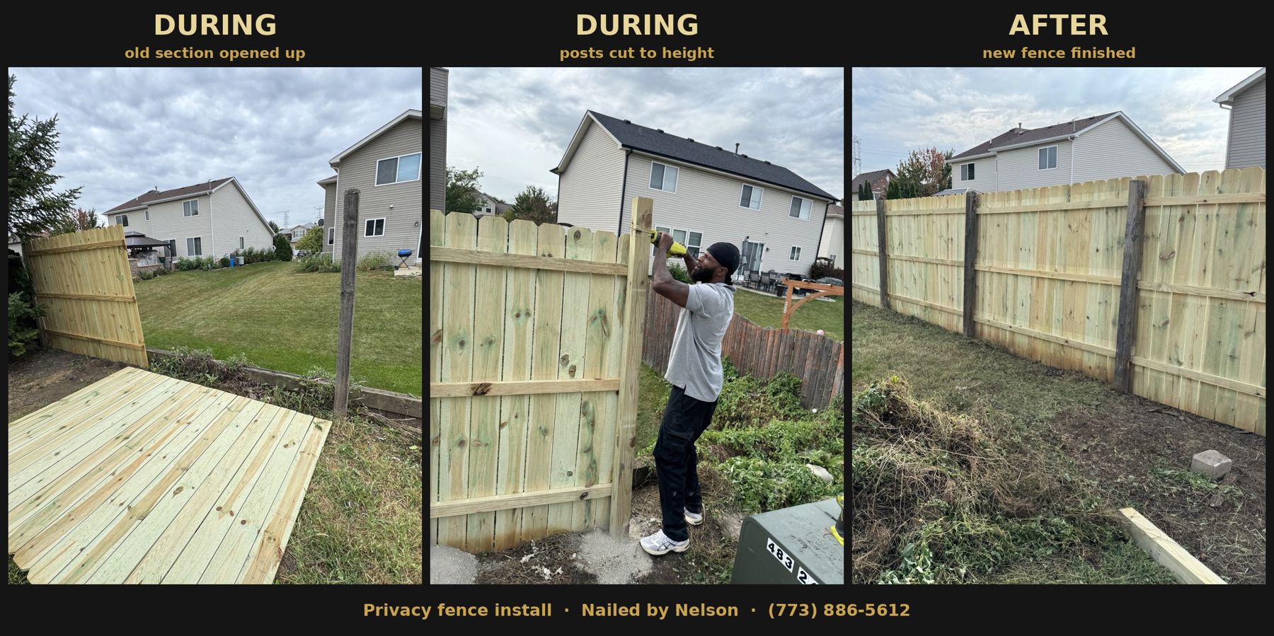 Privacy fence replacement, during and after