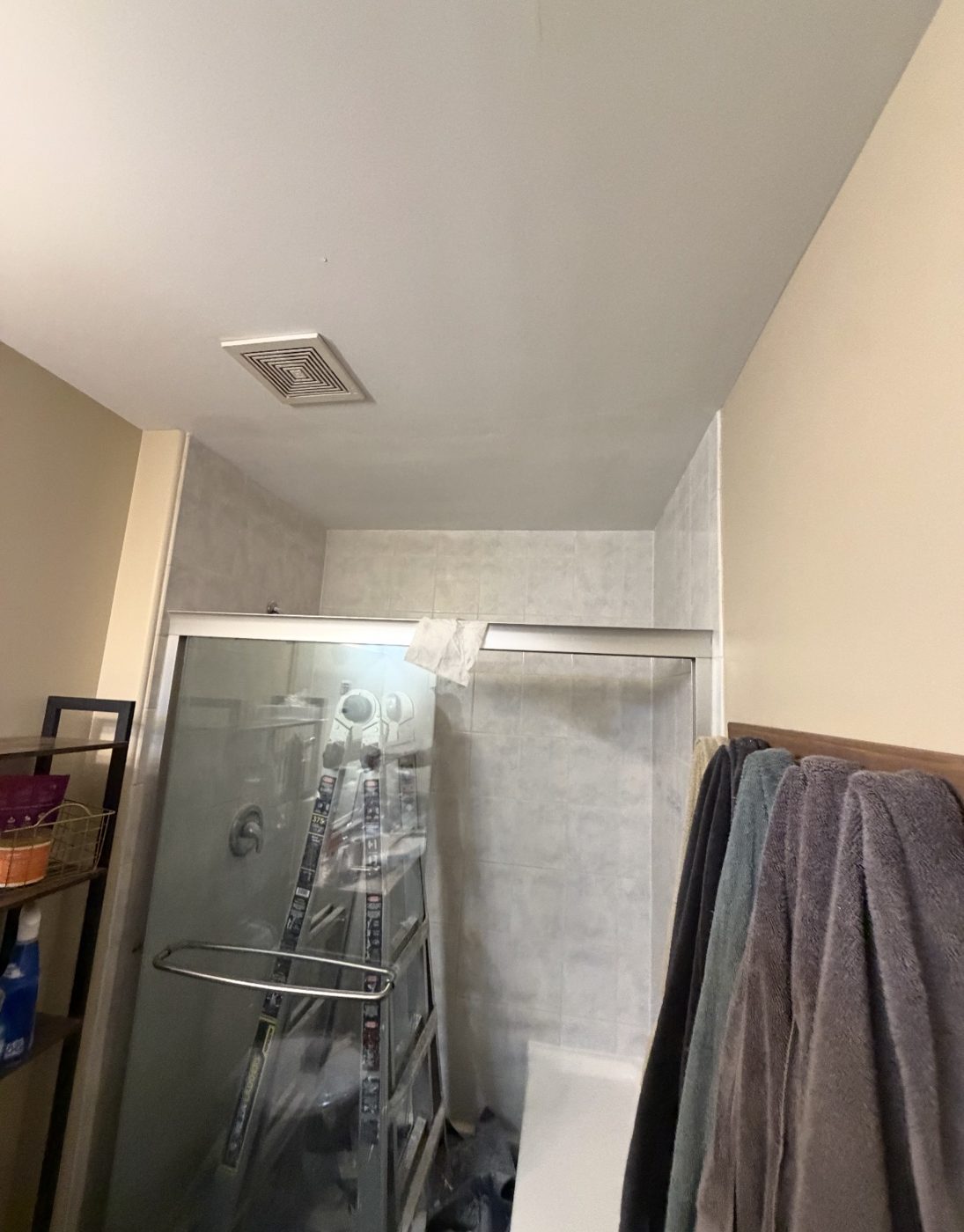 Bathroom ceiling, wide view